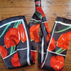 Robin Ruth Scarf Red Tulips 60" x 16" Free Ship